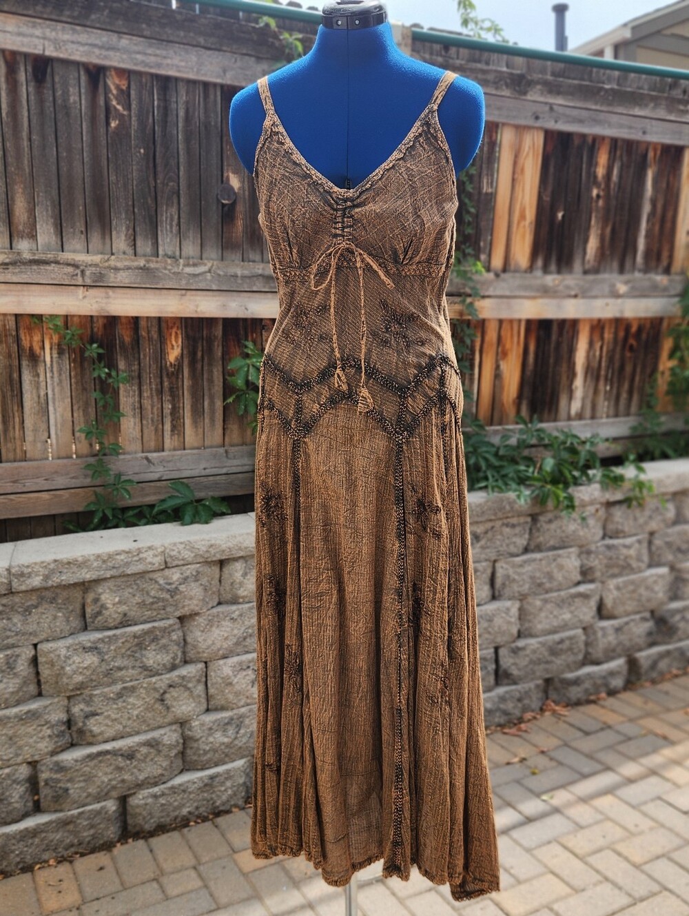 Scully Honey Creek Embroidered Spaghetti Strap Midi Dress Copper Size Large